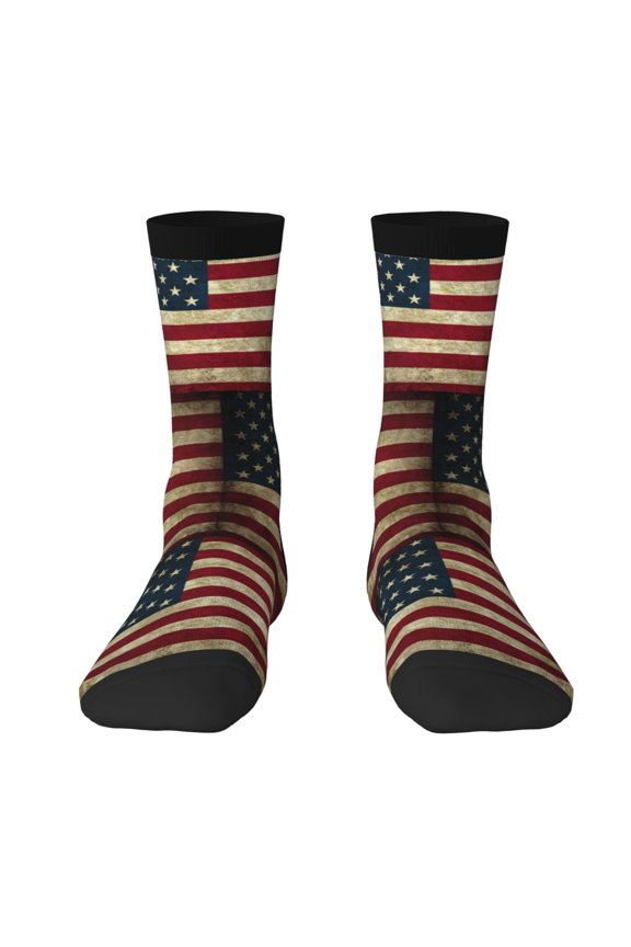 Funny Novelty Colorful Socks Retro Us America Flag Patterned Casual Crew Socks