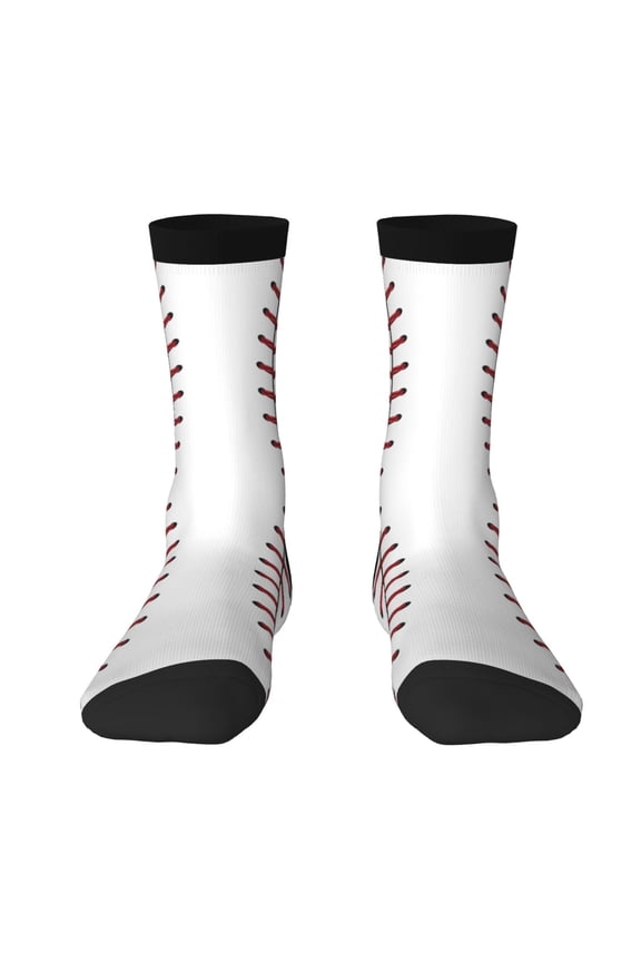 Funny Novelty Colorful Socks White Baseball Patterned Casual Crew Socks