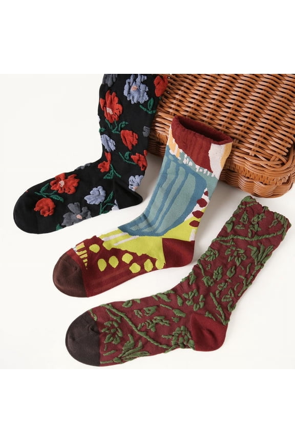 Funny Novelty Cute Fashion Flower Cotton Crew Socks Christmas Gift for Mom Friends Girlfriend 3 Pairs Size 5-9