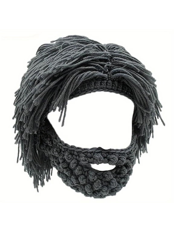 Funny Novelty Knit Beard Beanie Hat for Men – Handmade Warm Winter Skull Cap, Faux Fur Wig Hat Costume Accessory