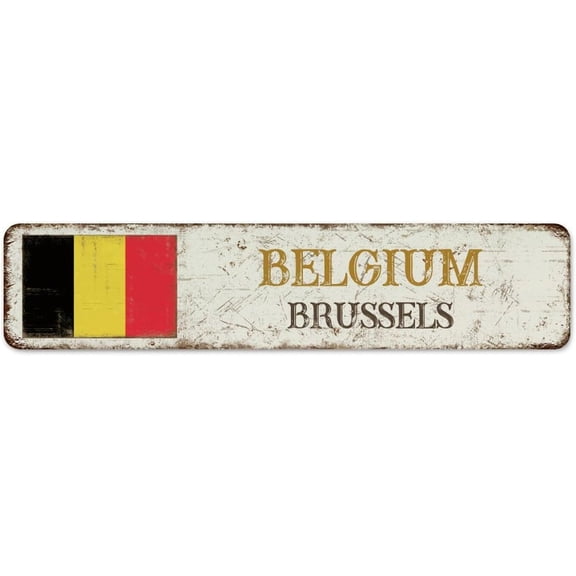 Funny Novelty Metal Signs Outdoor Belgium-Brussels Wall Decor Tin Signs for Kitchen Yard Bathroom National Country Souvenir Road Art Poster Gift for Front Door 4"x16"
