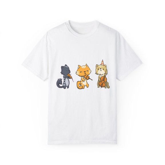Funny Novelty Musician Instrument  Gift Humorous Kittens Playing Violin Cute Graphic  Unisex Garment-Dyed T-shirt