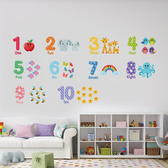 Funny Number Wall Stickers Eductional Wall Decals Nursery Wallpaper Sticker Number with Animals Decal DIY Vinyl Art