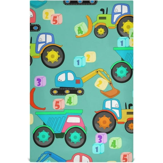 Funny Numbers Truck Dish Towels Set of 6, Cartoon Tractor Excavator Washable Tea Towels Dishcloths Lint-Free 18x28 Inch Fast Drying for Kitchen Restaurant Bar Clean