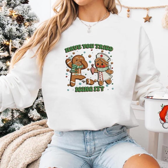Funny Nurse Christmas Embroidered Sweatshirt, Have You Tried Icing It Shirt, Gingerbread Nurse Hoodie, Nurse EMS Christmas Gift Tee