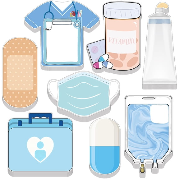 Funny Nurse Sticky Notes 8 Pack, Nursing Student Essentials with Medical Theme Designs for Hospital Office Use, Self Stick Memo Pads Booklet, Multicolor