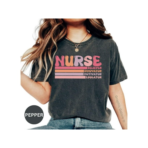 Funny Nurse T-Shirt: Celebrate Healthcare Heroes with 'Nurse Believer Innovator Motivator Educator' Gift