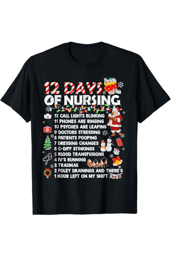 Funny Nurse-Themed Christmas T-Shirt for Women - 100% Cotton, Black, Sizes S-3XL