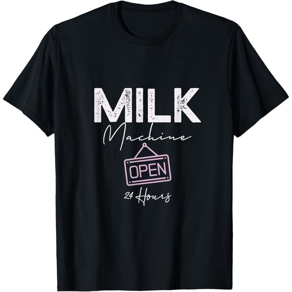 Funny Nursing Mom T-Shirt Milk Machine Open 24 Hours Retro Graphic Tee for Women Motherhood Humor Apparel