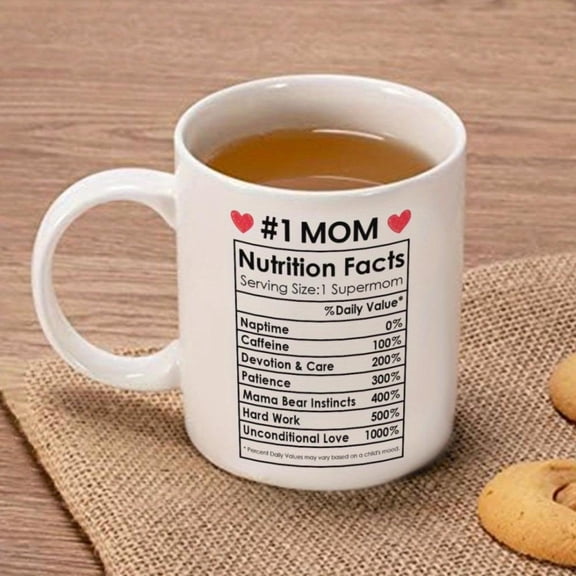 Funny Nutrition Facts Mom Mug 1 Mom Supermom Design with Humorous Percentage Values 11oz Coffee Cup Mother s Day Christmas Thanksgiving Gifts White Black Novelty Hardworking Moms