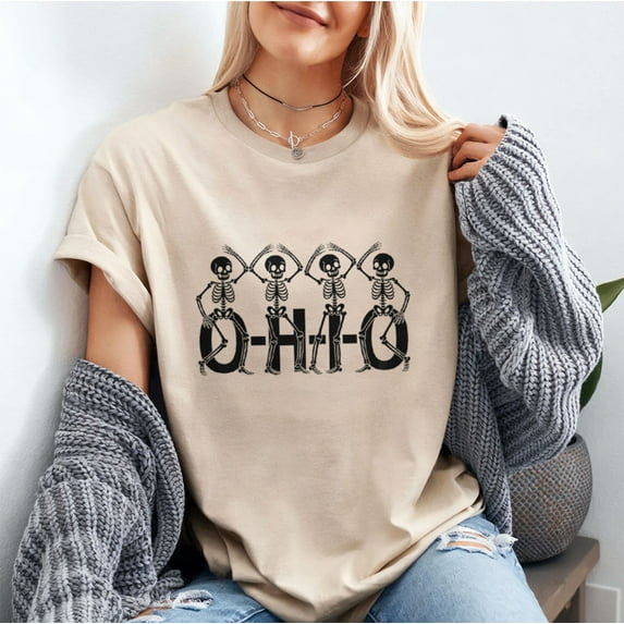 Funny O-H-I-O State Skeleton Ohio Halloween Vintage Vibe Fun T-Shirt, Fullsizes S-5XL Multicolors T-Shirt