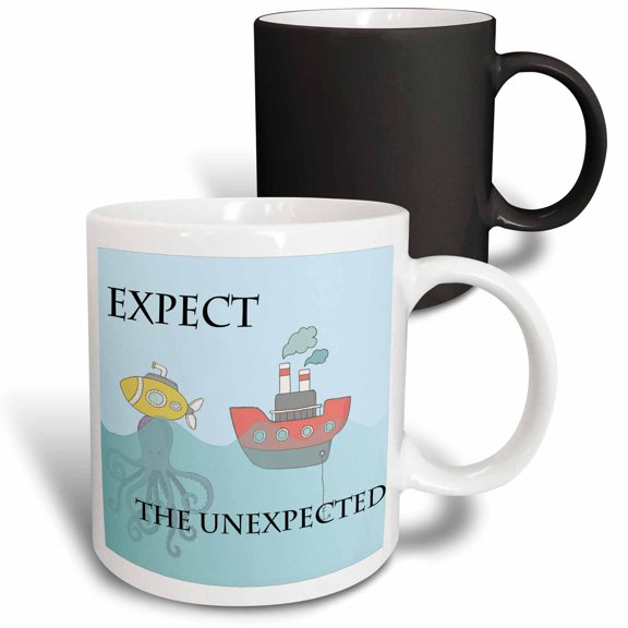 3drose, Funny Octopus Pushing Sub up Out of Water Expect Unexpected, 11oz Magic Transforming Mug