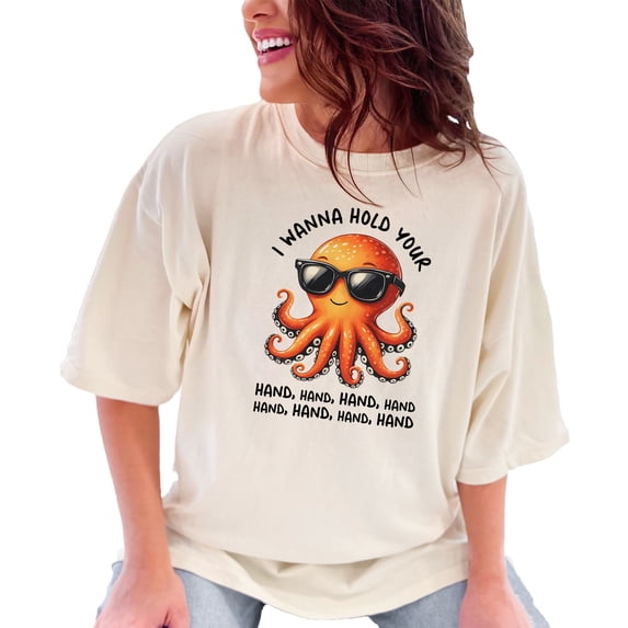 Funny Octopus T-Shirt, I Wanna Hold Your Hand Shirt, Cute Octopus Shirt, Novelty Animal Tee, Ocean Lover Gift, Beachwear, Summer Tee, Ivory Comfort Colors T-Shirt, Medium