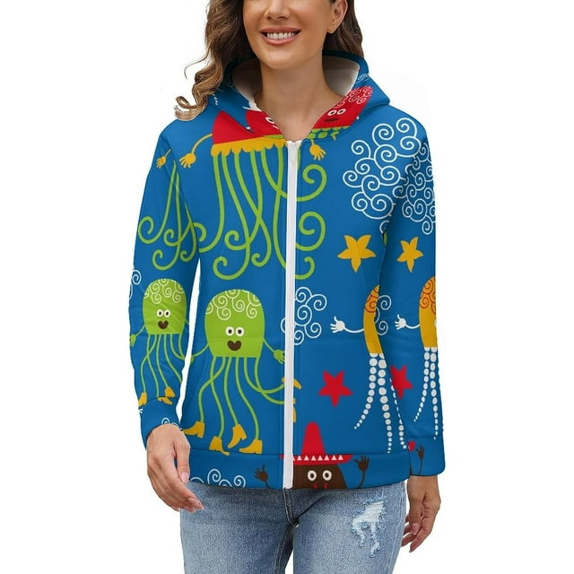 Funny Octopuses Women's Full-Zip Hooded Sweatshirt Soft Fleece Jacket ...