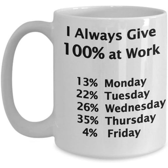 Funny Office Coffee Mug, Workweek Productivity Breakdown, White Ceramic Mug, Humorous Gift For Coworkers & Office Workers, Birthday, Friendship Day, Christmas, 11oz
