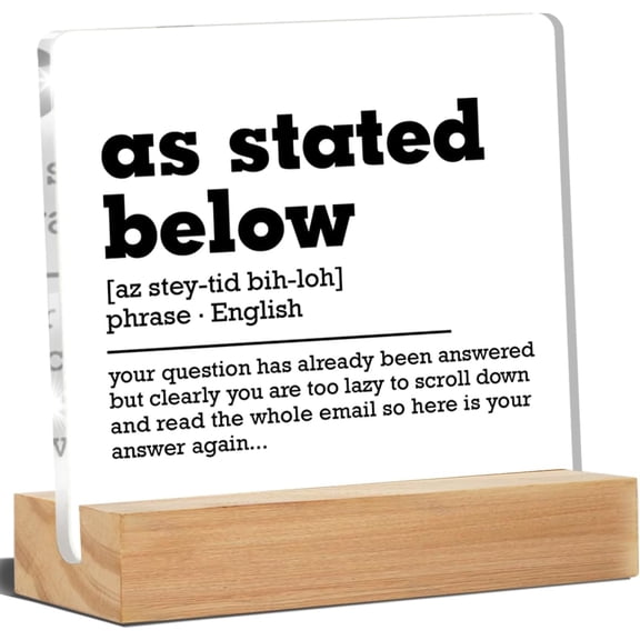 Funny Office Decor, Office Desk Signs As Stated Below Definition Acrylic Desk Plaque Sign Home Office Decoration 4x4 Inch