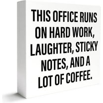 Funny Office Decor Wooden Box Sign Home Office Desk Decoration for Work Women Men, Runs on Hard Work, Humor Quotes Office Gifts for Women Men Boss Coworker