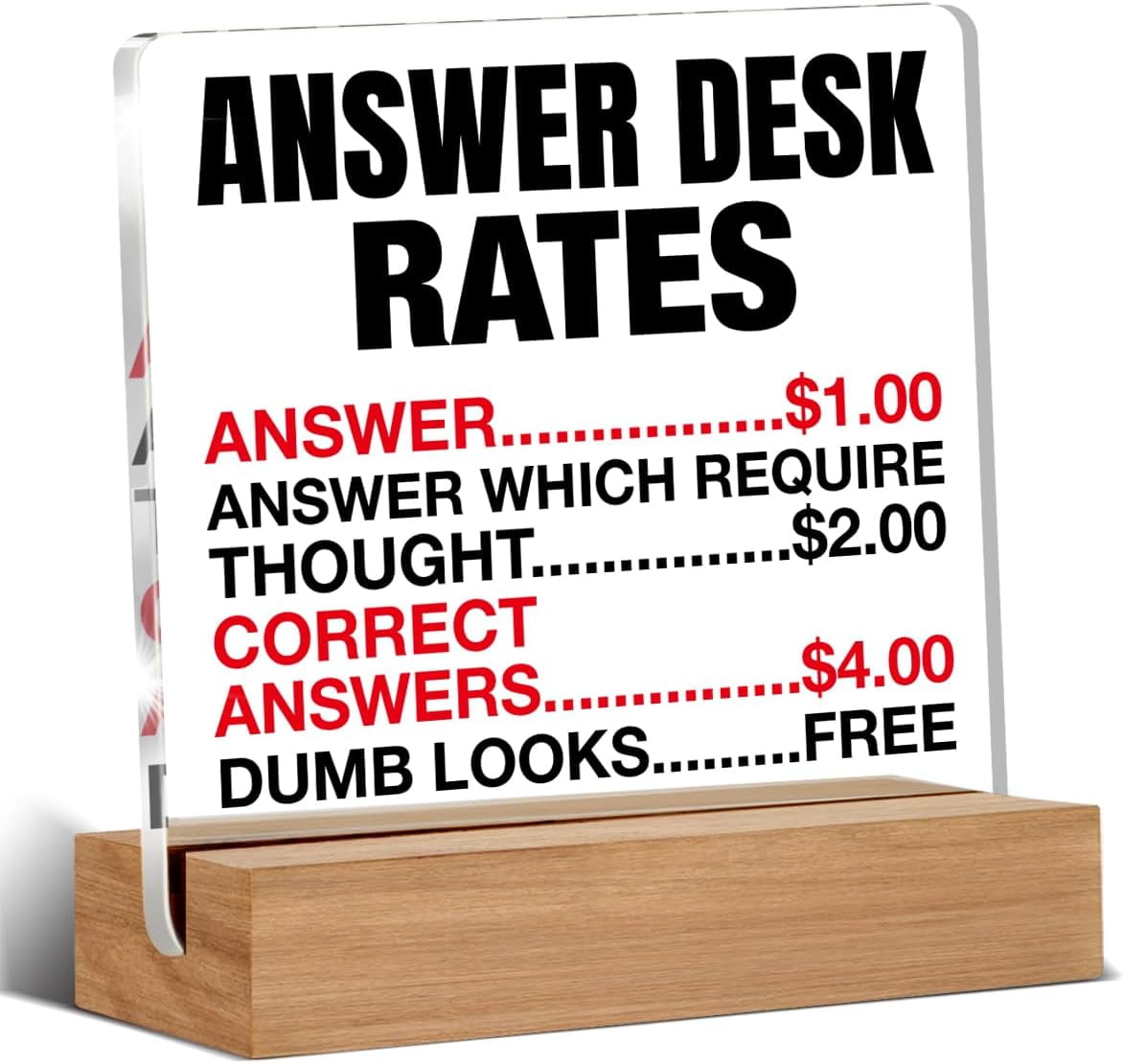 Funny Office Desk Decor Answer Desk Rates Acrylic Plaque Sign With ...