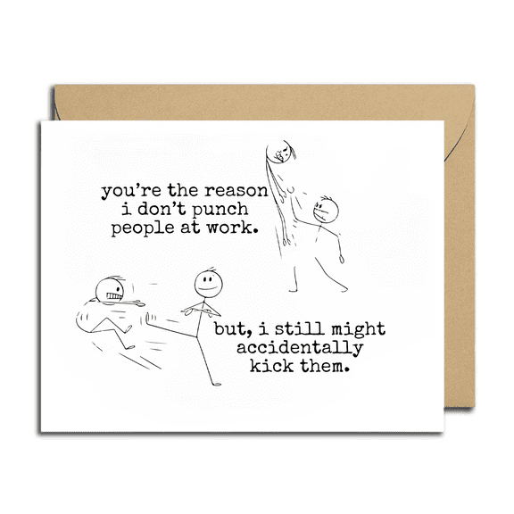 Funny Office Greeting Card "You're the Reason I Don't Punch People at Work" Humorous Card for Colleagues Ideal for Work Celebrations, Birthdays, or Support