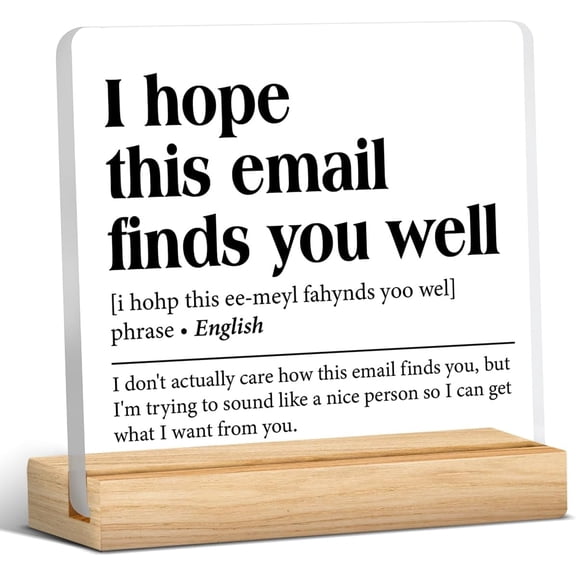 Funny Office Signs I Hope This Email Finds You Well Definition Clear Desk Decorative Signs Office Acrylic Sign with Wooden Stand Office Desk Decor 4x4 Inch