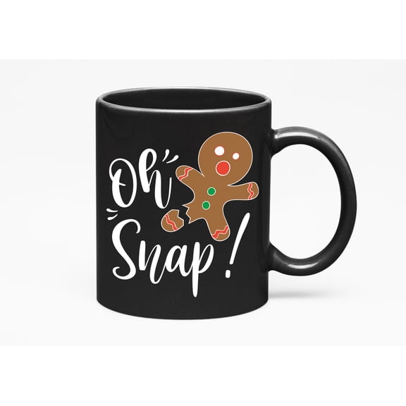 Funny Oh Snap feat. Gingerbread Ceramic Christmas, Black 11oz Ceramic Mug