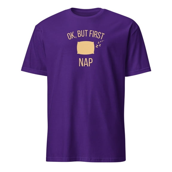 Funny Ok But First Nap Sleepy Pajama T-Shirt (Purple, L)