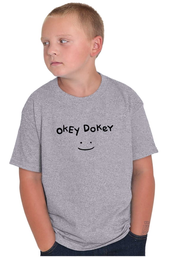 Funny Okey Dokey Happy Face Joke Crewneck T Shirts Boy Girl Teen Brisco Brands L