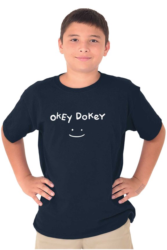 Funny Okey Dokey Happy Face Joke Crewneck T Shirts Boy Girl Teen Brisco Brands L