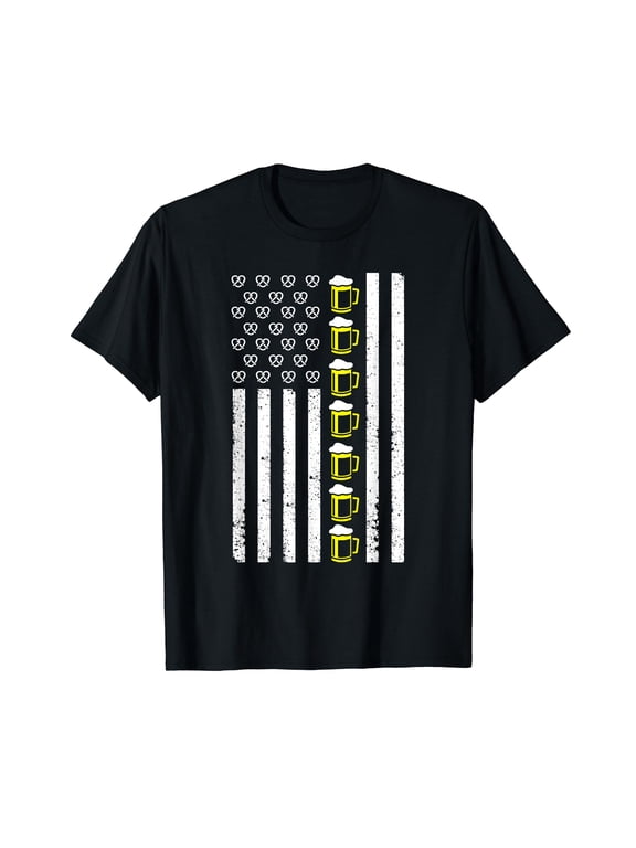 Funny Oktoberfest Shirt American Flag Beer Pretzel T-Shirt