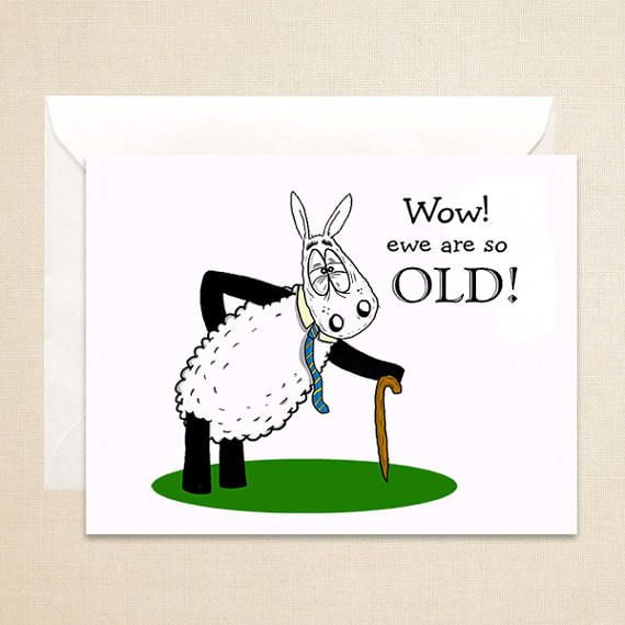 Funny Old Age Card - "Wow! Ewe Are So Old!" Sheep Character Greeting Card - Includes Envelope, Blank Inside, Perfect for Birthdays or Milestones