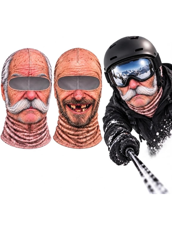 Funny Old Man Ski Mask, Novelty Grandpa Face Cover with Full Head Neck Coverage, Hilarious Adult Costume Mask for Snowboard Resort and Party