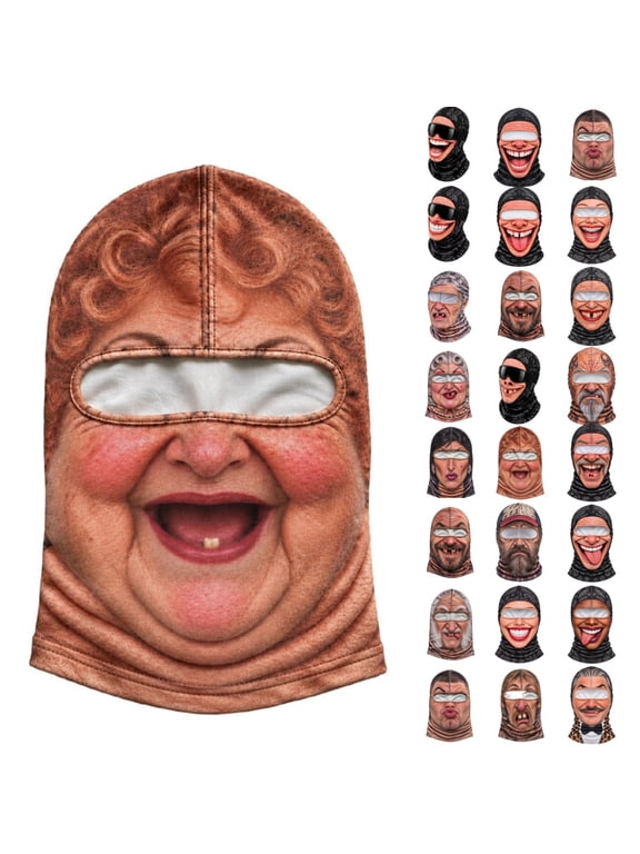 Funny Old Man Ski Mask Realistic Face Balaclava 3D Full Face Print Winter with Neck Cover ,Novelty Winter Face Cover for Skiing Snowboarding Outdoor Parties and Funny Gifts Khaki