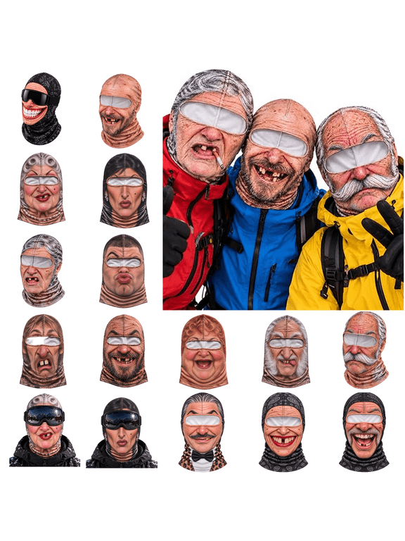 Funny Old Man Ski Mask – Realistic Winter Balaclava for Skiing Gift