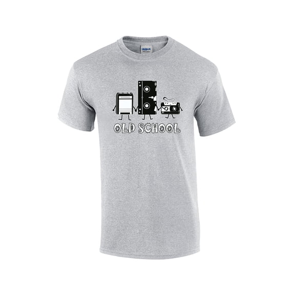 Funny Old School 8-Track Cassette VHS Retro Adult Graphic Short Sleeve T-shirt-Small Sports Grey
