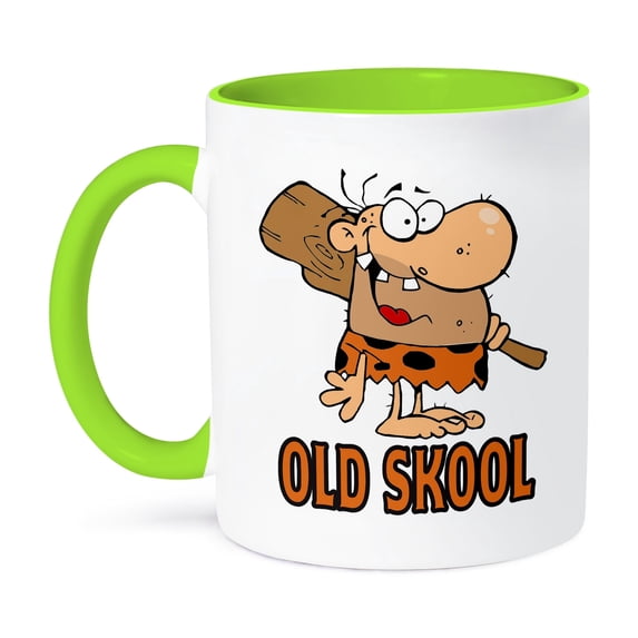 3dRose, Funny Old School Skool Caveman Cartoon, 15oz Two-Tone Green Mug