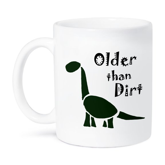 3dRose, Funny Older than Dirt Cartoon with Brontosaurus Dinosaur, 15oz Mug