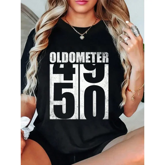 Funny Oldometer 50th Birthday T-Shirt Retro Vintage Style Milestone Gift for Men and Women Turning 50 Graphic Tee