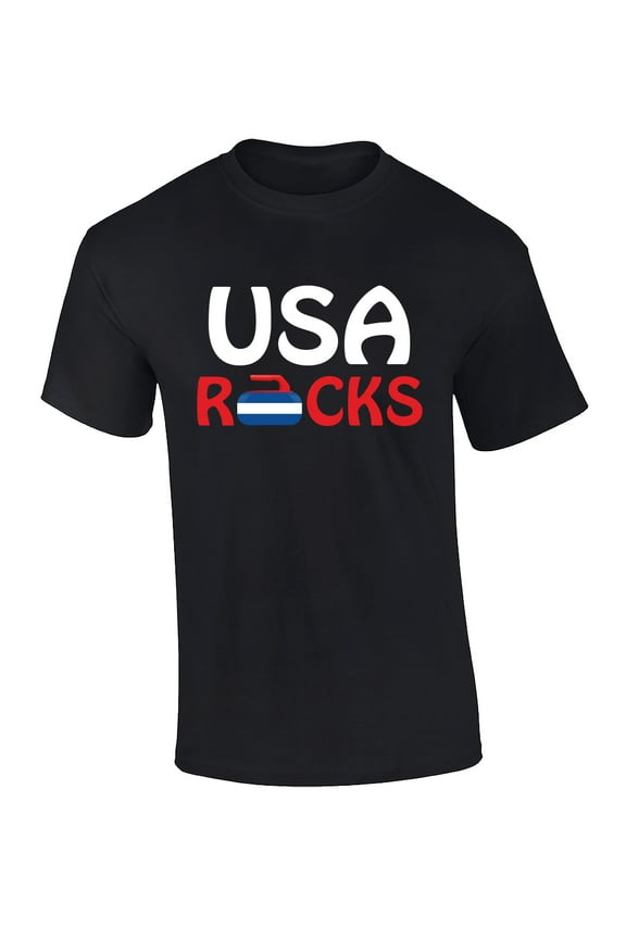 Funny Olympic Curling Pun USA Rocks Graphic Short Sleeve T-shirt-6xl Black