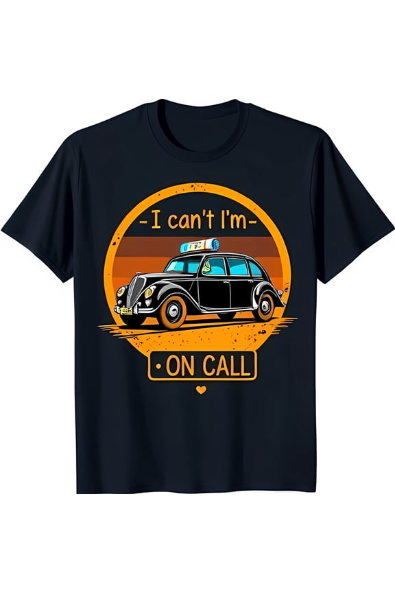 Funny On Call T-Shirt with Black Car Graphic Dark Blue Tee for Work