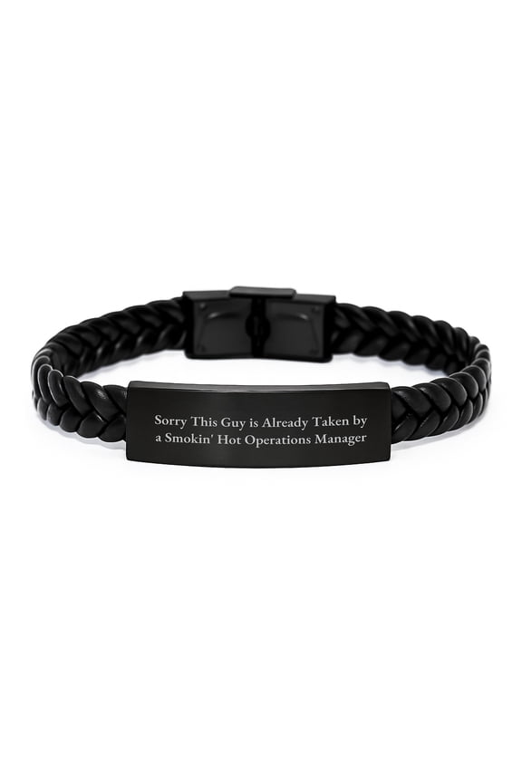 Funny Operations Manager Gifts for Him Interlaced Leather Bracelet, Christmas Unique Gifts from Friends, Sorry This Guy Is Already Taken Quote Bracelet