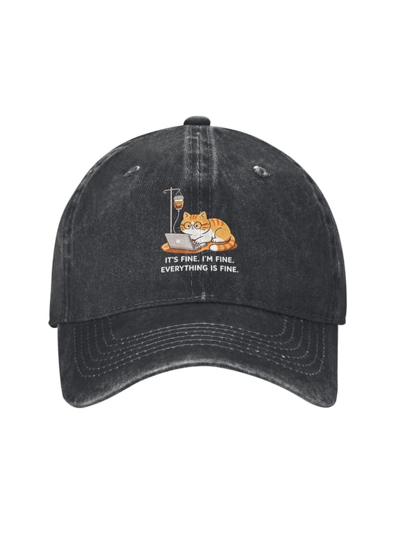 Funny Orange Cat Baseball Cap Casual Adjustable Denim Cute Coffee Cats Hat Gifts for Women Cat Lovers Men Adults