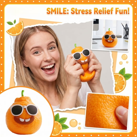 Funny Orange Squishy Toys with Sunglasses, Realistic Fruit Squeeze Ball Stress Relief, Soft Slow Rebound Sensory Fidget Toys Gifts for Adults