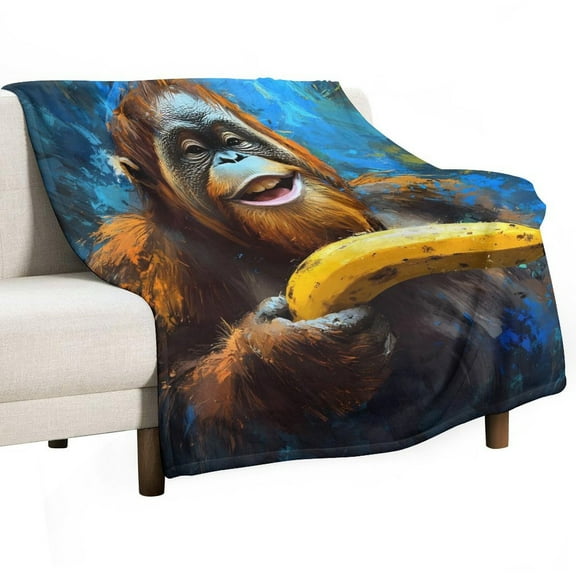 Funny Orangutan And Banana Super Soft Blanket Christmas Throw Blanket Flannel Microfiber Blankets for Couch Bed Sofa Fluffy and Warm 30"x40"