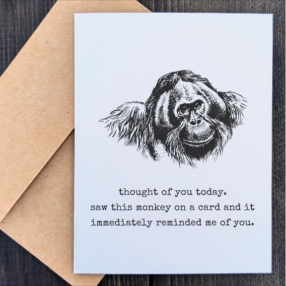Funny Orangutan Greeting Card - Thought of You Today Monkey Thinking of You Note for Friends