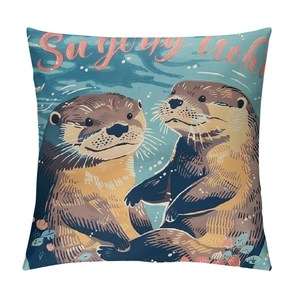 Funny Otters In The Sea Throw Pillow Cover Modern Cushion Cases Square 