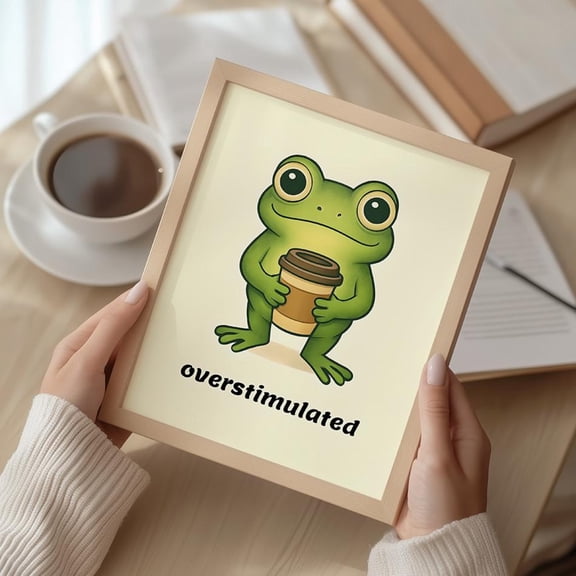 Funny Overstimulated Frog Print: Quirky Animal Wall Art #2160, Stretched Canvas Size 16x24