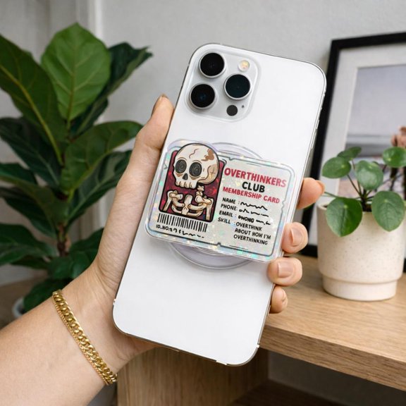 Funny Overthinking Phone Grip, Anxiety Humor Gift, Skeleton Meme Aesthetic, Relatable Mental Health Accessory