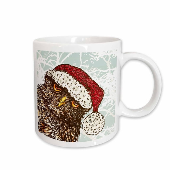 3drose, Funny Owl Peering into View with a Christmas Hat, 11oz Mug