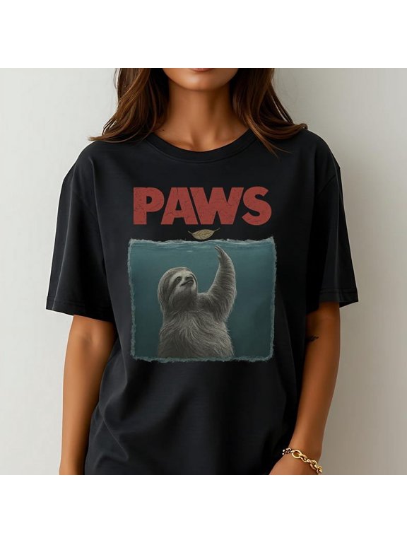 Funny PAWS Sloth Shirt Parody Movie Poster Meme Tee Lazy Animal Underwater Graphic Shirt for Sloth and Humor Fans