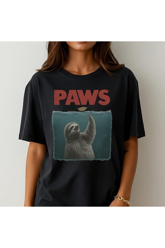 Funny PAWS Sloth Shirt Parody Movie Poster Meme Tee Lazy Animal Underwater Graphic Shirt for Sloth and Humor Fans